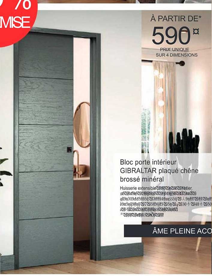 bloc porte intérieur gibraltar plaqué chêne brossée minéral