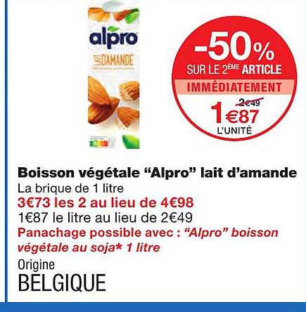 boisson végétale "alpro" lait d'amande