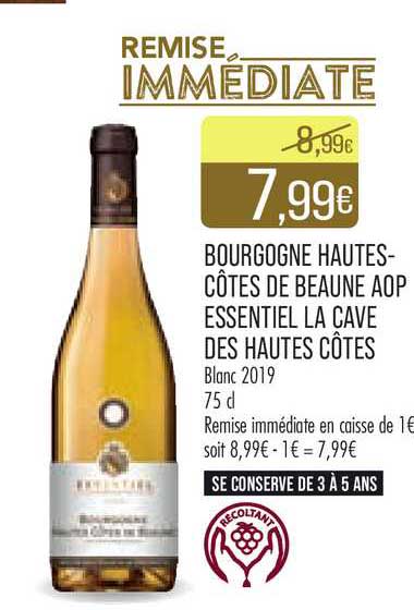 bourgogne hautes-côtes de beaune aop essentiel la cave des hautes côtes blanc 2019