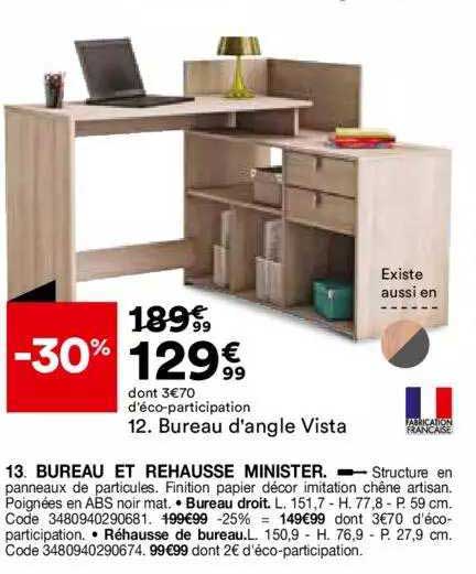 bureau d'angle vista, bureau et rehausse minister