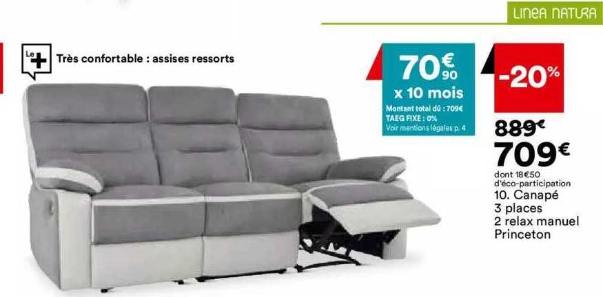 canapé 3 places 2 relax manuel princeton linéa nature
