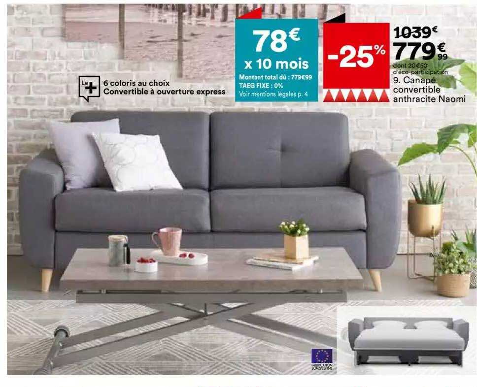 canapé convertible anthracite naomi