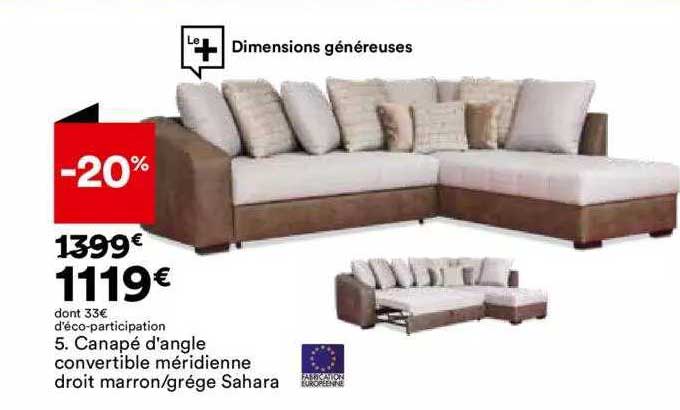 Canapé D'angle Convertible Méridienne Droit Marron-grége Sahara