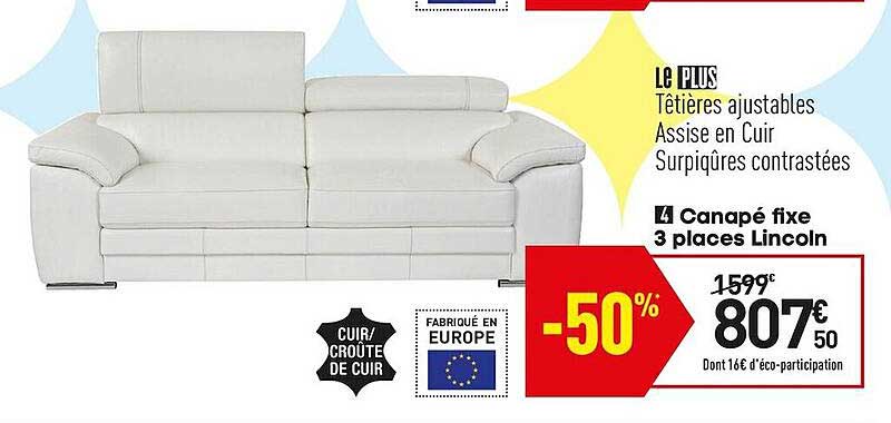 canapé fixe 3 places lincoln