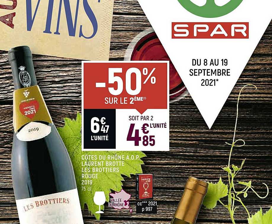côtes du rhône a.o.p. laurent brotte les brottiers rouge 2019 -50% sur le 2ème