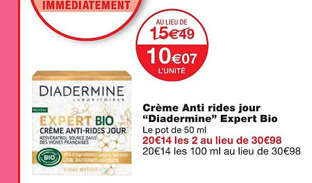 Crème Anti Rides Jour "diadermine" Expert Bio