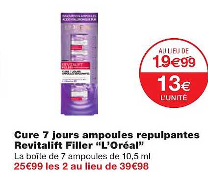 cure 7 jours ampoules repulpantes revitalift filler "l'oréal"