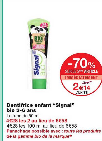 dentifrice enfant "signal" bio 3-6 ans