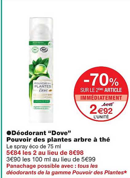 déodorant "dove" pouvoir des plantes arbre à thé