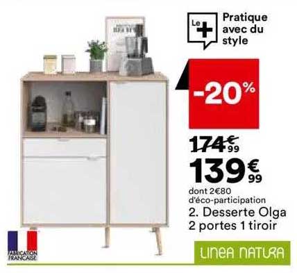desserte olga 2 portes 1 tiroir linéa natura