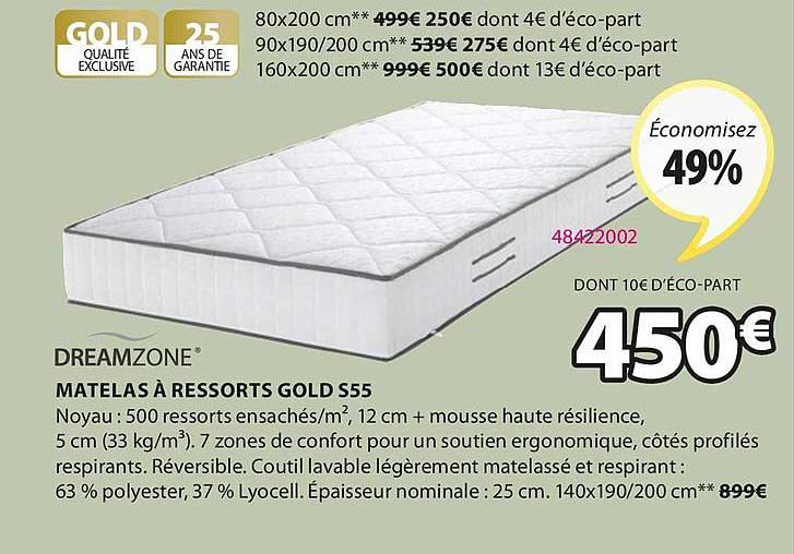 Dreamzone Matelas à Ressorts Gold S55
