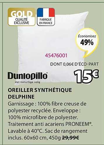 dunlopillo oreiller syntérique delphine