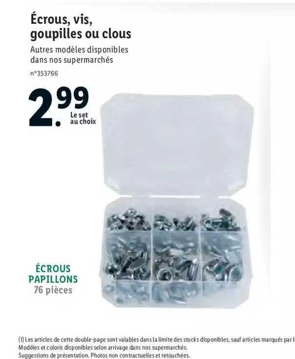 écrous, vis, goupilles ou clous