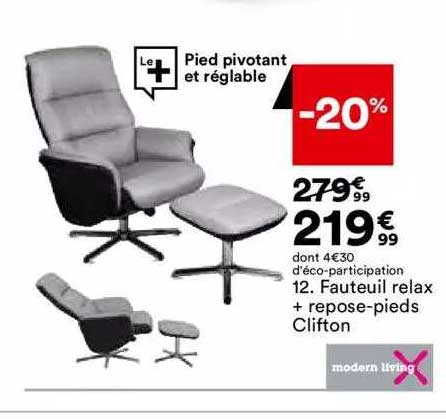 fauteuil relax + repose-pieds clifton modern living