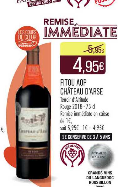 fitou aop château d'arse terroir d'altitude rouge 2018