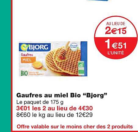 Gaufres Au Miel Bio "bjorg"
