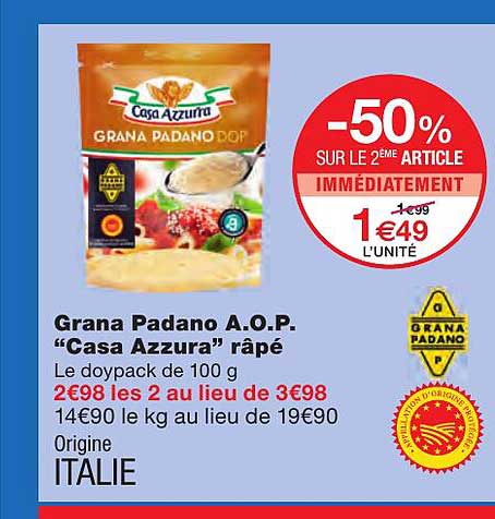 grana padano a.o.p. "casa azzura" râpé