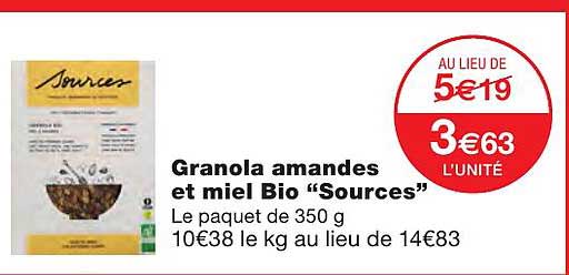 granola amandes et miel bio "sources"