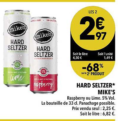 Hard Seltzer Mike's -68% Sur Le 2e Produit