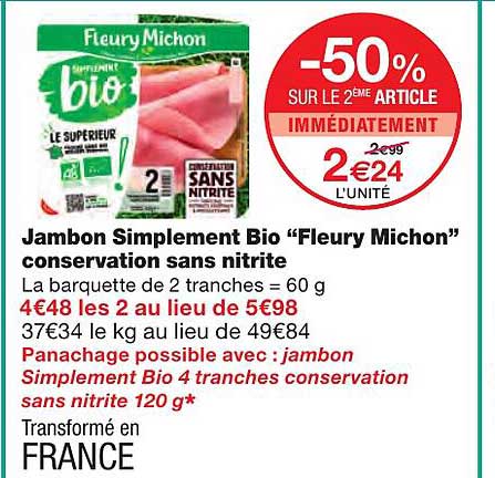jambon simplement bio "fleury michon" conservation sans nitrite