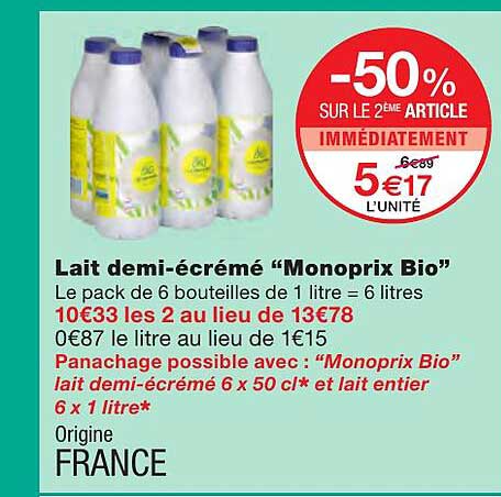 lait demi-écrémé "monoprix bio"