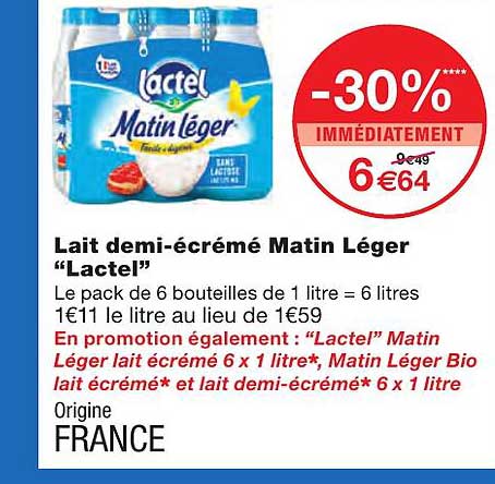 Lait Demi-écrémé Matin Léger "lactel"