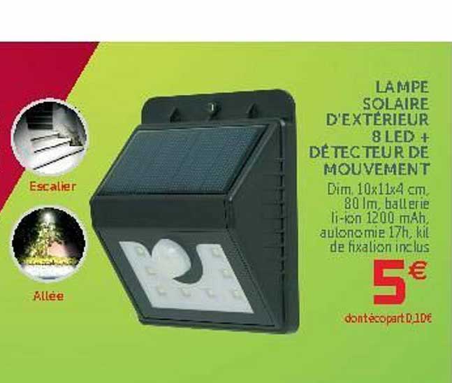 lampe solaire d'extérieur 8 led + détecteur de mouvement
