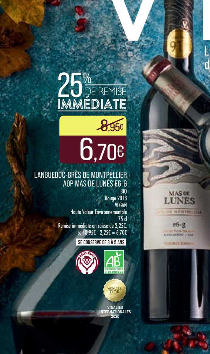 languedoc-grès de montpellier aop mas de lunès e6-g bio rouge 2018