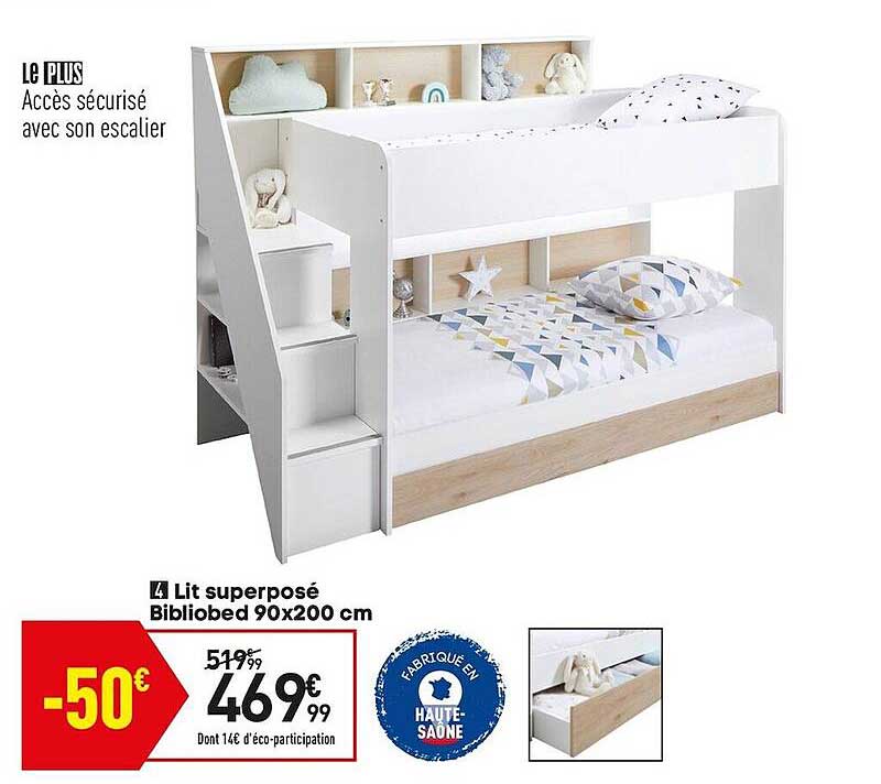 Lit Superposé Bibliobed 90 X 200 Cm