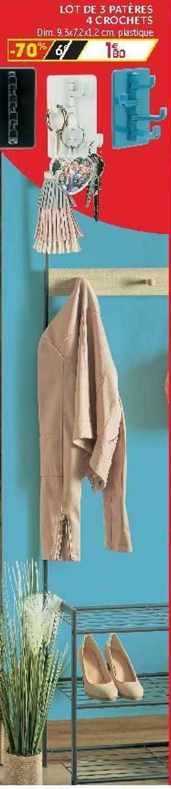 lot de 3 patères 4 crochets