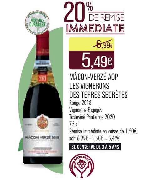 mâcon-verzé aop les vignerons des terres secrètes rouge 2018