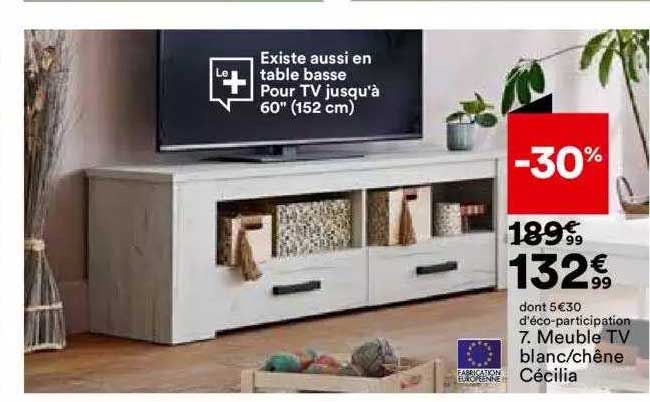 meuble tv blanc - chêne cécilia