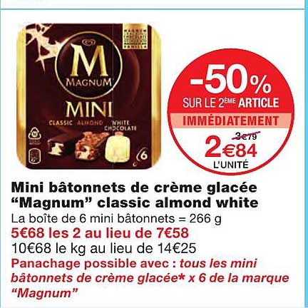 mini bâtonnets de crème glacée "magnum" classic almond white