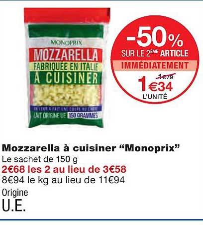 mozzarella à cuisiner "monoprix"