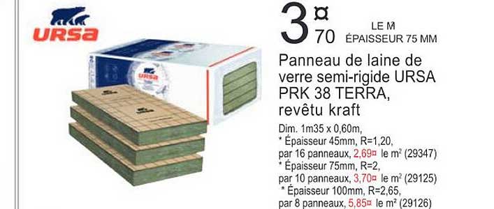 panneau de laine de verre semi-rigide ursa prk 38 terra revêtu kraft