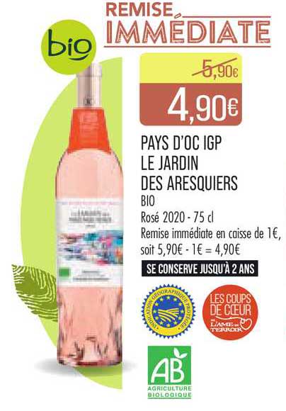 pays d'oc igp le jardin des aresquiers bio rosé 2020