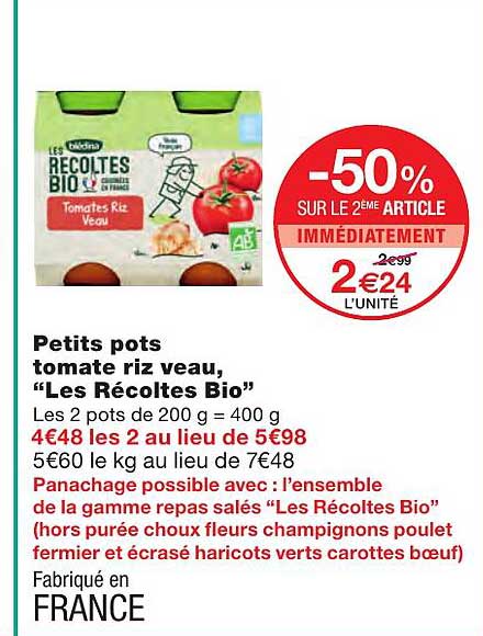 petits pots tomate riz veau, "les récoltes bio"