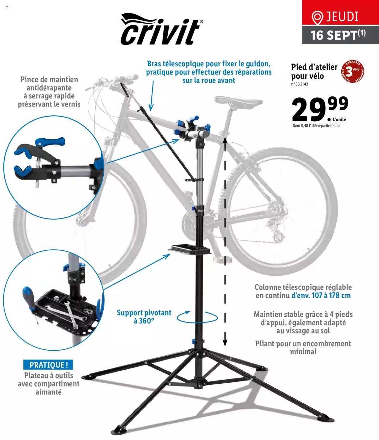 pied d'atelier pour vélo crivit