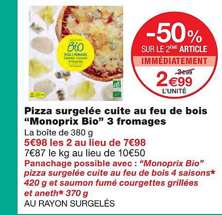 Pizza Surgelée Cuite Au Feu De Bois "monoprix Bio" 3 Fromages