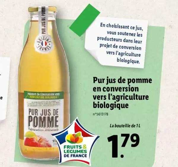 pur jus de pomme en conversion vers l'agriculture bioloqique