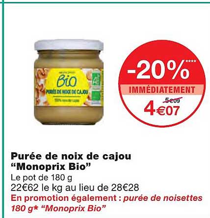 Purée De Noix De Cajou "monoprix Bio"