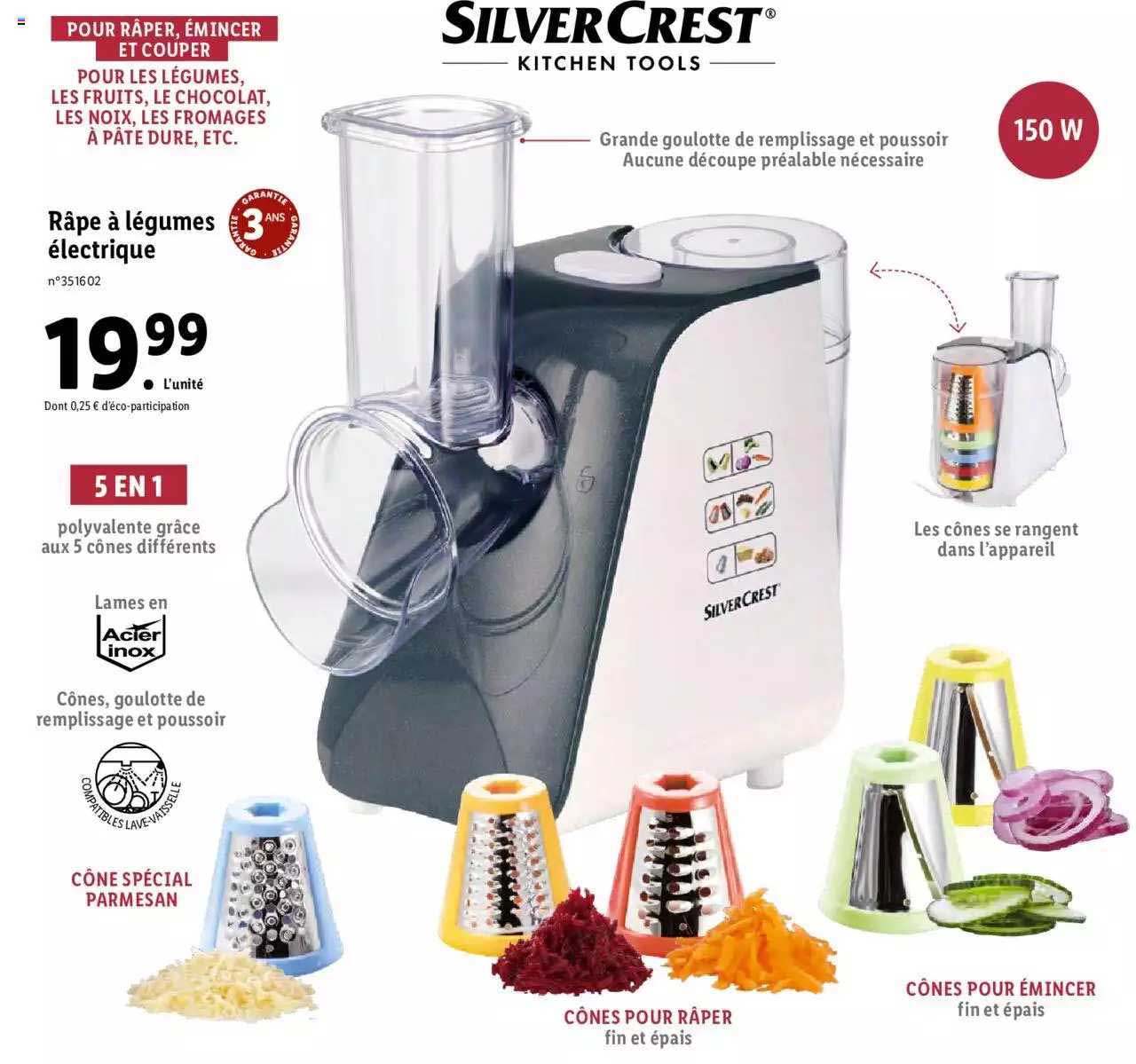 râpe à légumes électrique silver crest