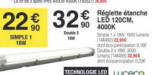 réglette étanche led 120cm 4000k