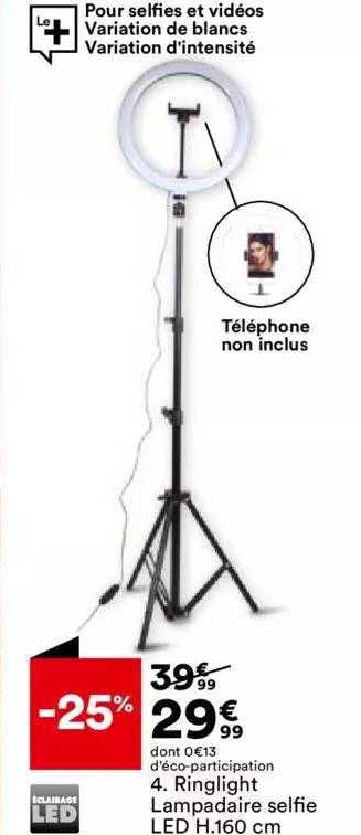 ringlight lampadaire selfie led h.160 cm