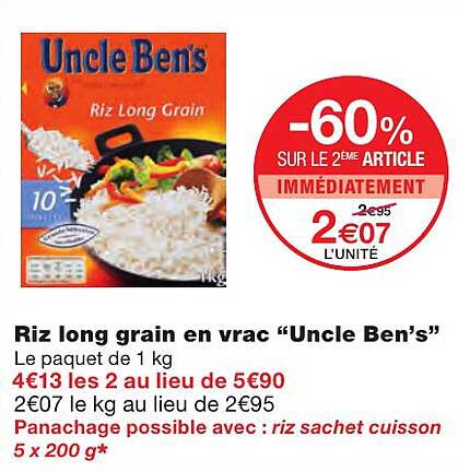riz long grain en vrac "uncle ben's"
