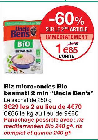 riz micro-ondes bio basmati 2 min "uncle ben's"