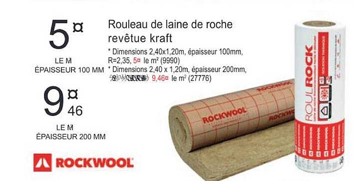 rouleau de laine de roche revêtue kraft