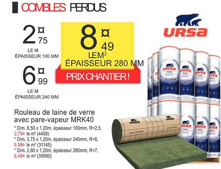 rouleau de laine de verre avec pare-vapeur mrk40 ursa