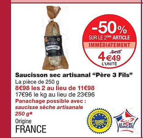 saucisson sec artisanal "père 3 fils"