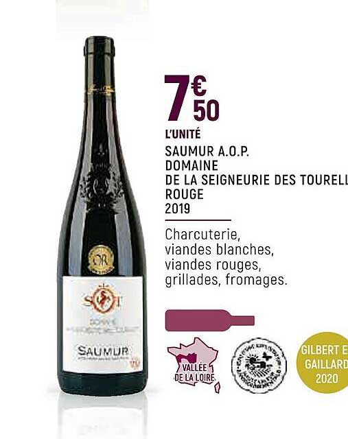 saumur a.o.p. domaine de la seigneurie des tourelles rouge 2019
